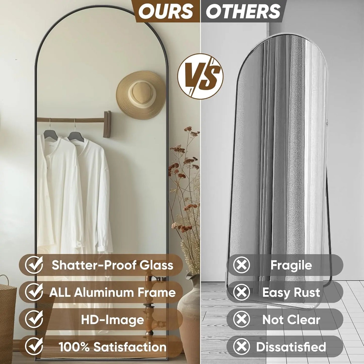 Full Length, 58"x18" Oversized Floor Mirror