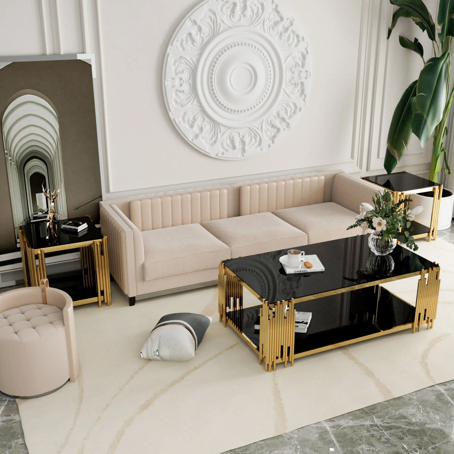 Stainless Steel Rectangle Glass Coffee Table