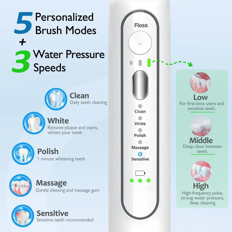 Toothbrush with Water Flosser, Wireless Charging