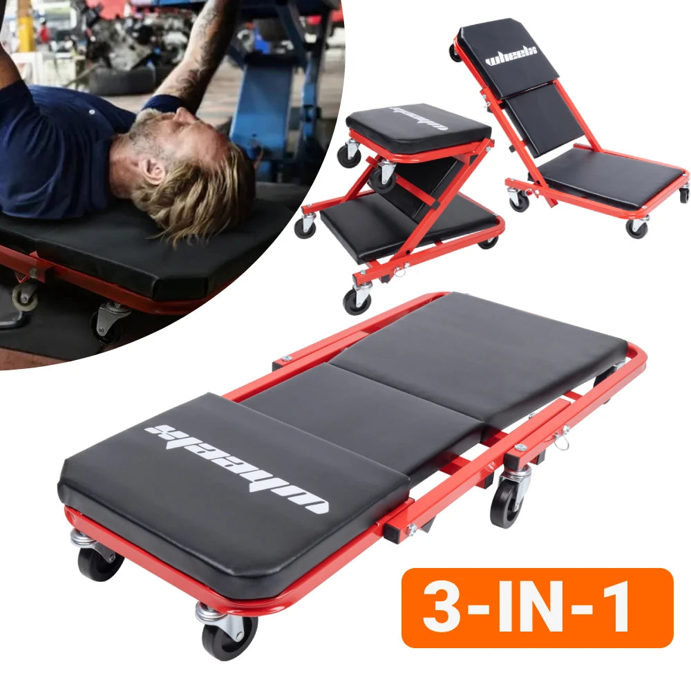 3-in-1 Rolling Mechanic Creeper Z Seat, Foldable Garage Chair