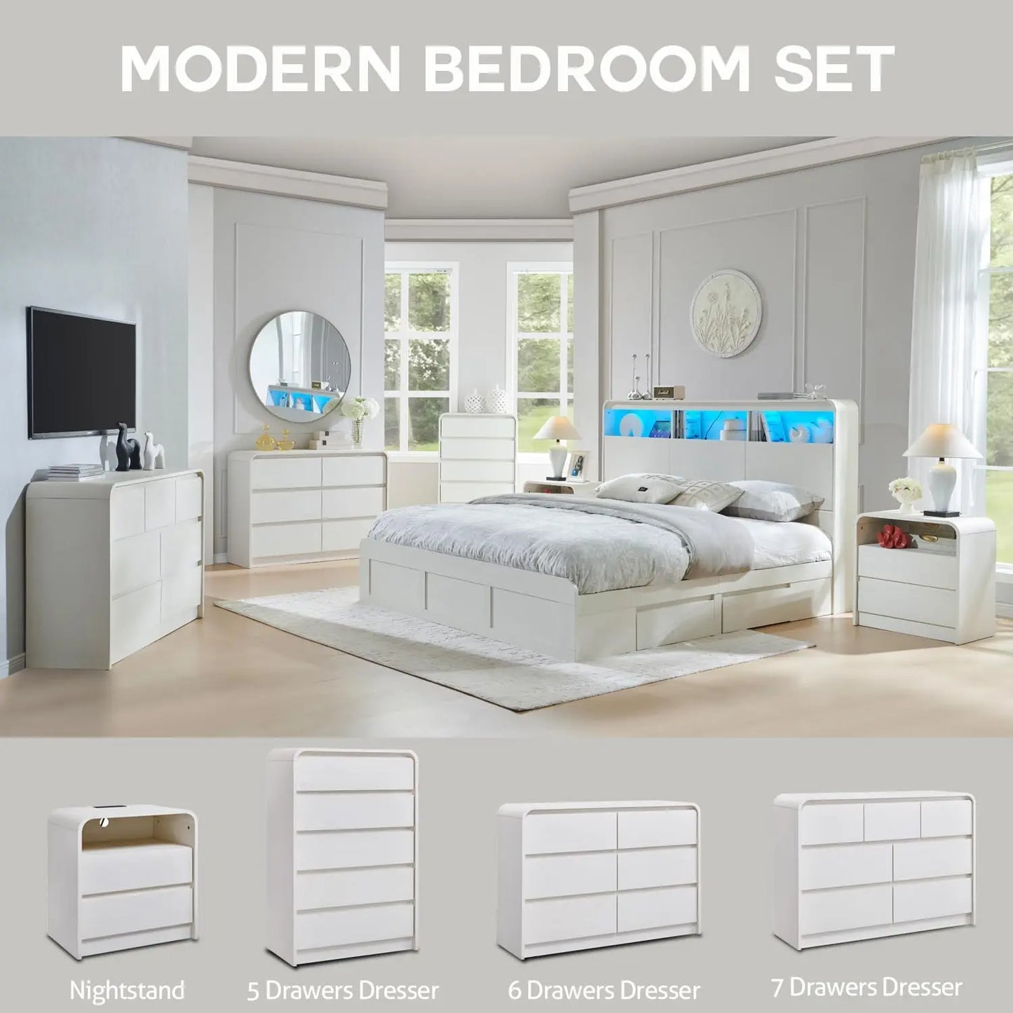 25" Tall Modern Nightstand with Charging Station